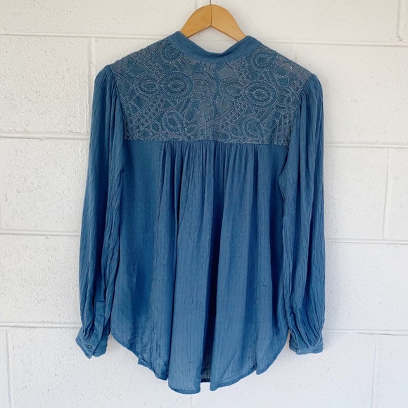 Free People Canyon Rose Blue Peasant Top - Picture 8 of 12